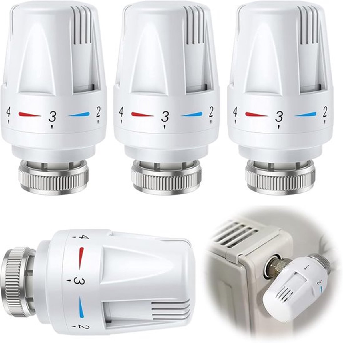 4 stuks - Thermostaatkop - Radiatorknop - Thermostatische radiatorkranen - Radiatorknop M30 - radiatorthermostaatknop - radiatorknoppen - verwarmingsregelaar - thermostaatkraan - thermostaat - met M 30 x 1,5 schroefdraad - voor kantoor, thuis - wit