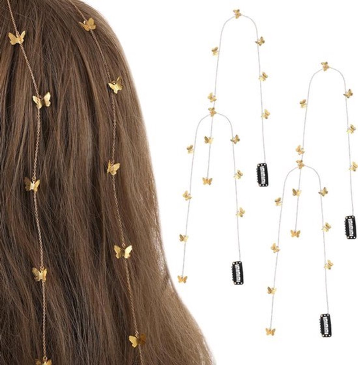 Vlinder-haarketting met lange kwastjes - set van 4 stuks