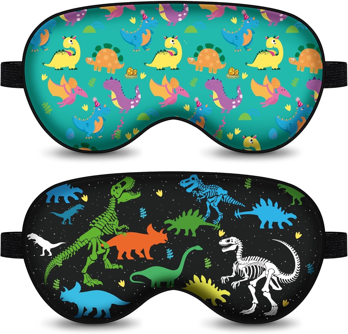 Thijox - 2 Stuks Dinosaurus Slaapmasker voor Kinderen, Verstelbaar Cartoon Oogmasker, Verduisterend voor Slaap, Ideaal voor Tieners, Zijslapers, Feest