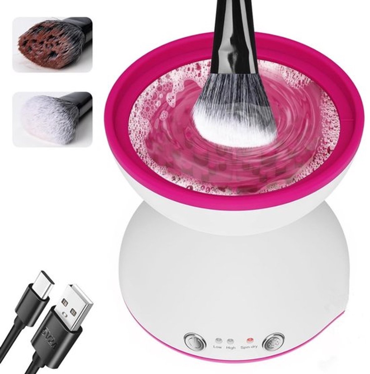 Elektrische make-upborstelreiniger, sneldrogende technologie, USB-voeding, reinigt make-upborstels automatisch, draagbaar reinigingsapparaat - wit