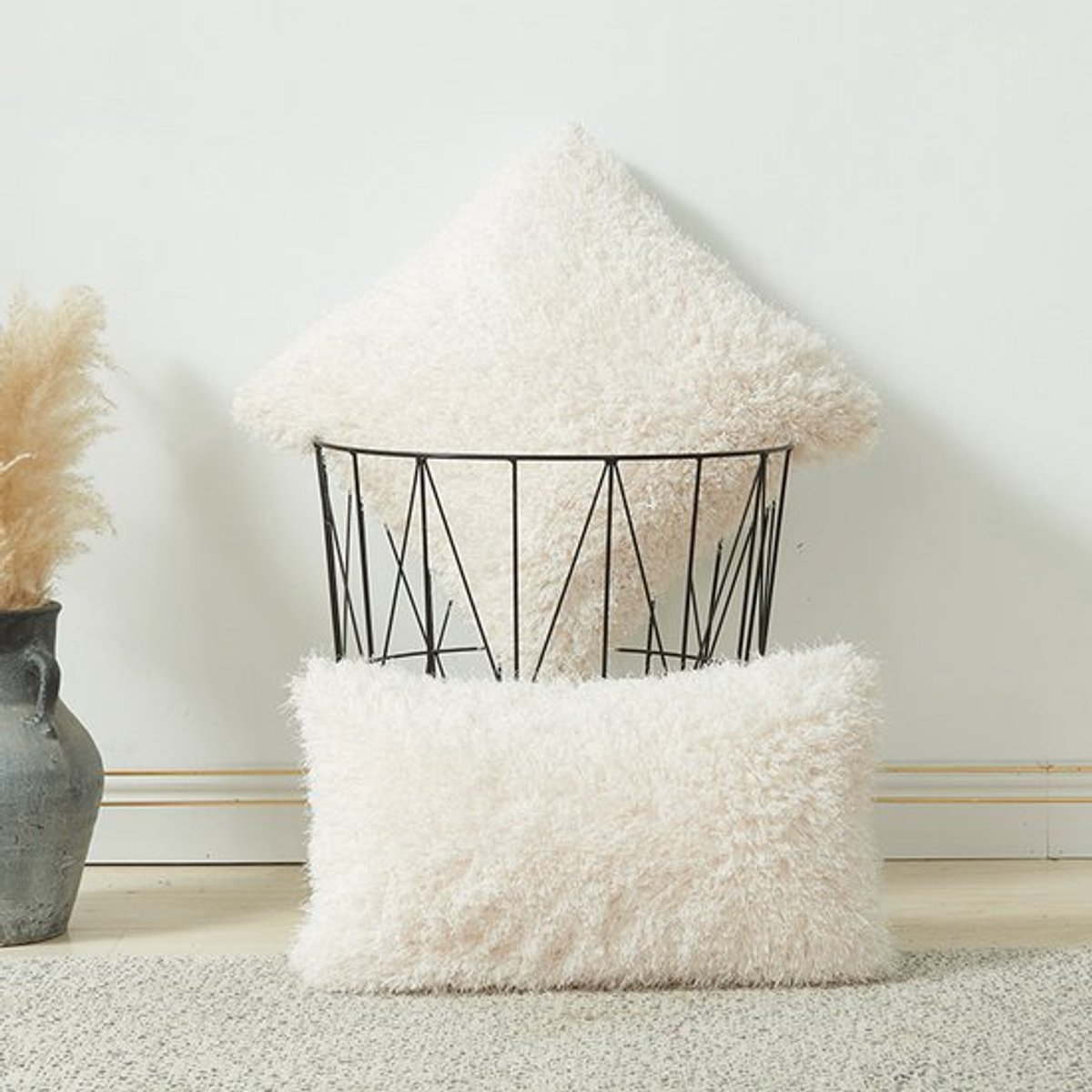 2-pack zachte, vierkante decoratieve kussens van pluche bont voor woonkamer, bank, slaapkamer en auto, maat 45x45, beige