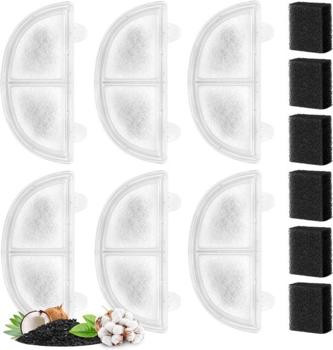 6-pack vervangende filters Geschikt voor huisdierfonteinen Geschikt voor draadloze pompen, kattenfontein, hondenwaterdispenser WF20/CF20, drievoudig filtersysteem, vervangende filters