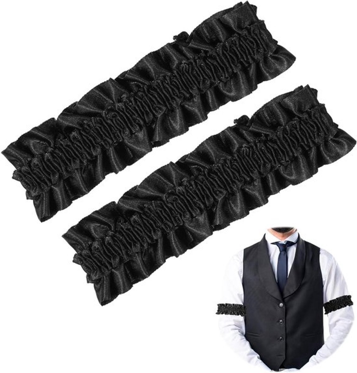 Zwarte Elastische Mouwhouders | Antislip kousenband accessoire voor heren en vrouwen | Retro jaren 20-kostuum | Oberkleding met gekrulde details | 1 paar