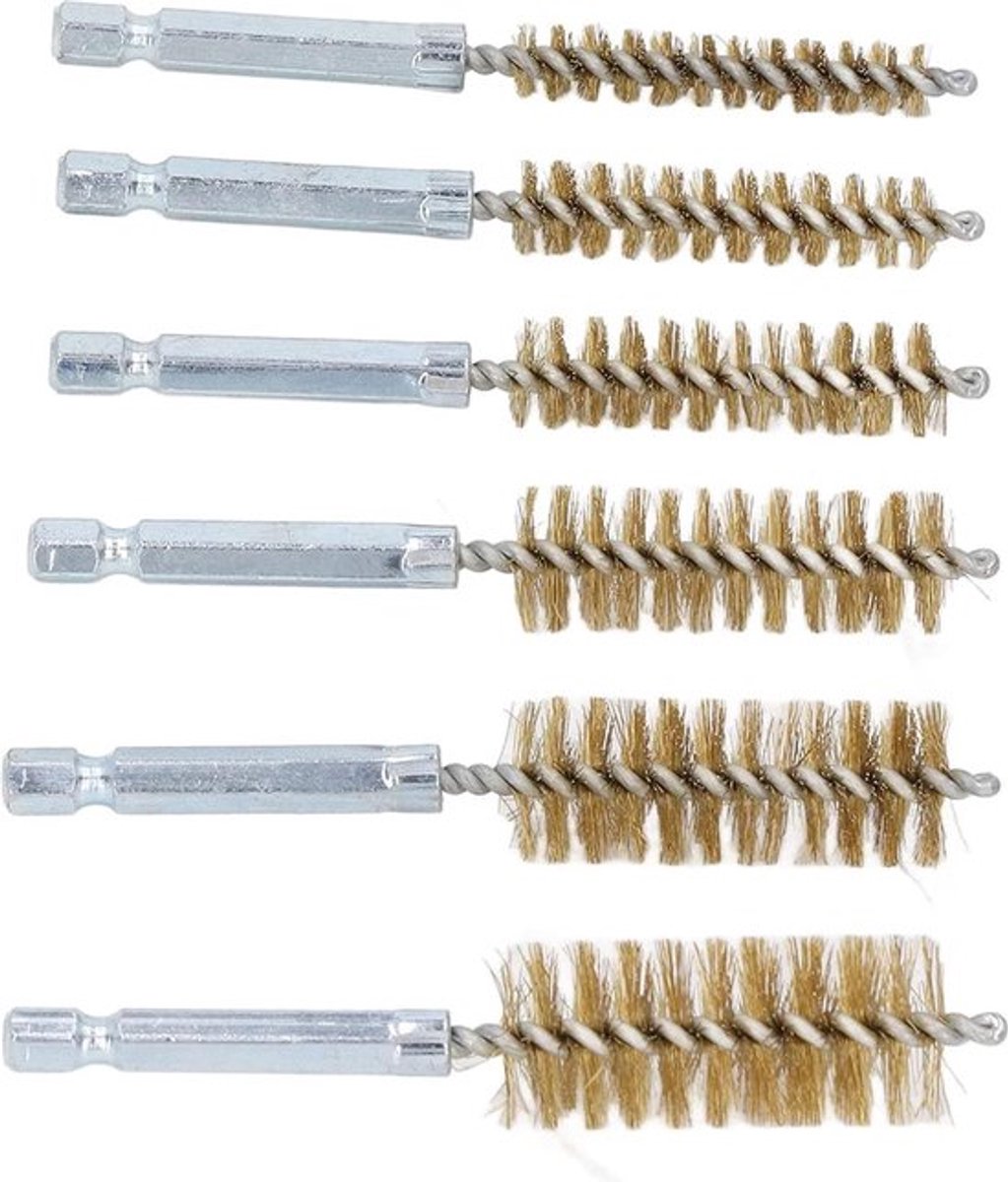 Boorborstel set 6 stuks - Reinigingsborstel met 1/4 inch zeskantschacht voor boormachine - Slagschroevendraaier - 8mm 10mm 12mm 15mm 17mm 19mm - Krasborstels (messingdraad).