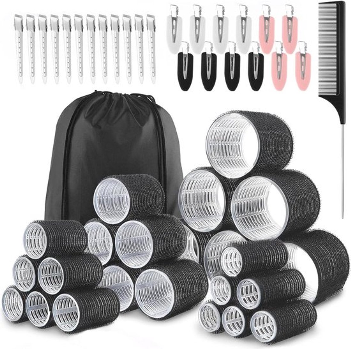 Haarrollers set van 50 stuks - Klittenbandrollers voor volume en styling in 4 maten