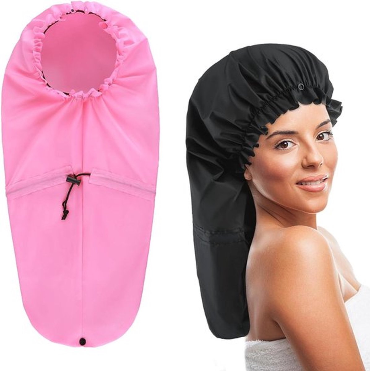 2 stuks grote douchemuts voor vlechten - extra lange douchemuts voor dames met lang haar en lokken - waterdichte haarbonnets voor dreadlocks - trekkoord badmutsen voor dames en heren (zwart roze)