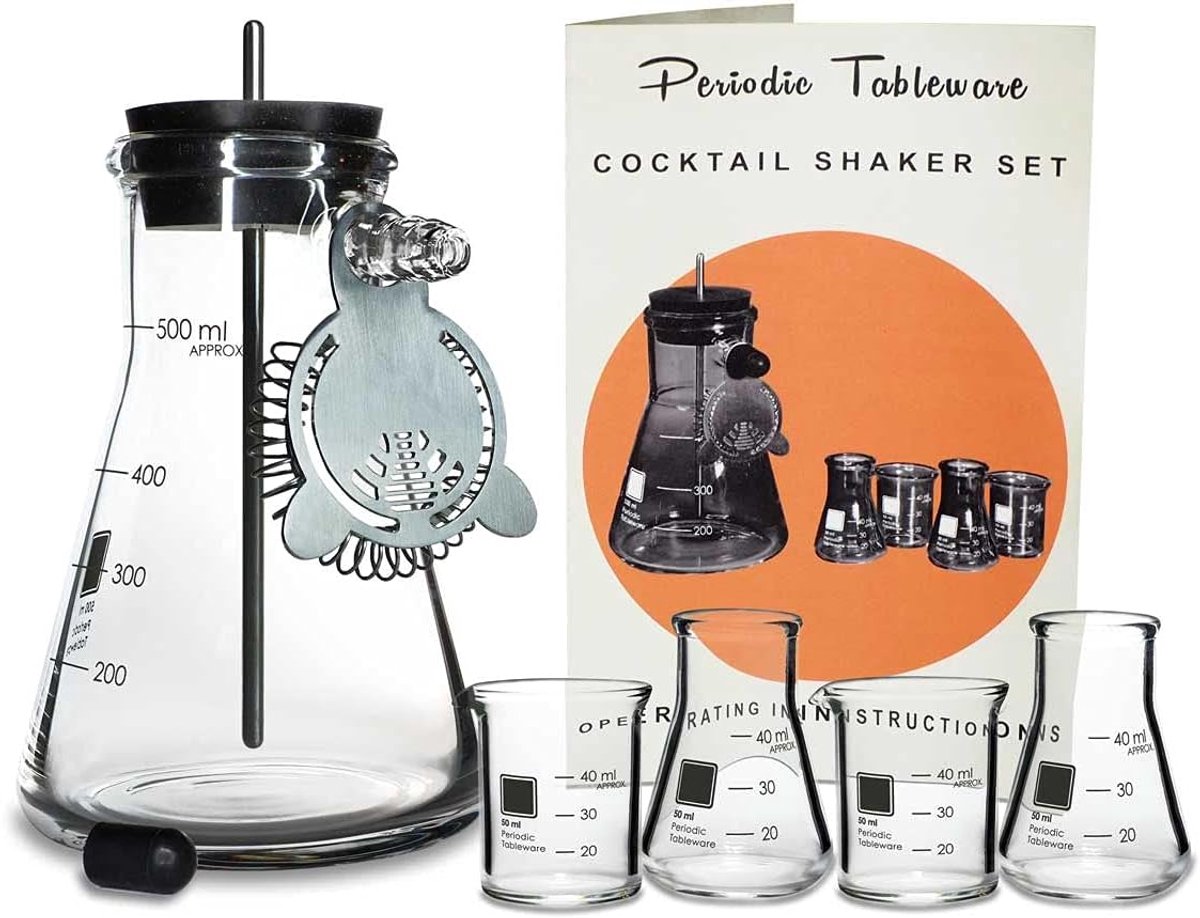 Thijox - Periodic Tableware Laboratorium Fles Cocktail Shaker Set - Unieke Cocktailshaker, Zwart, 500ml, Perfect voor Feestjes en Speciale Gelegenhede