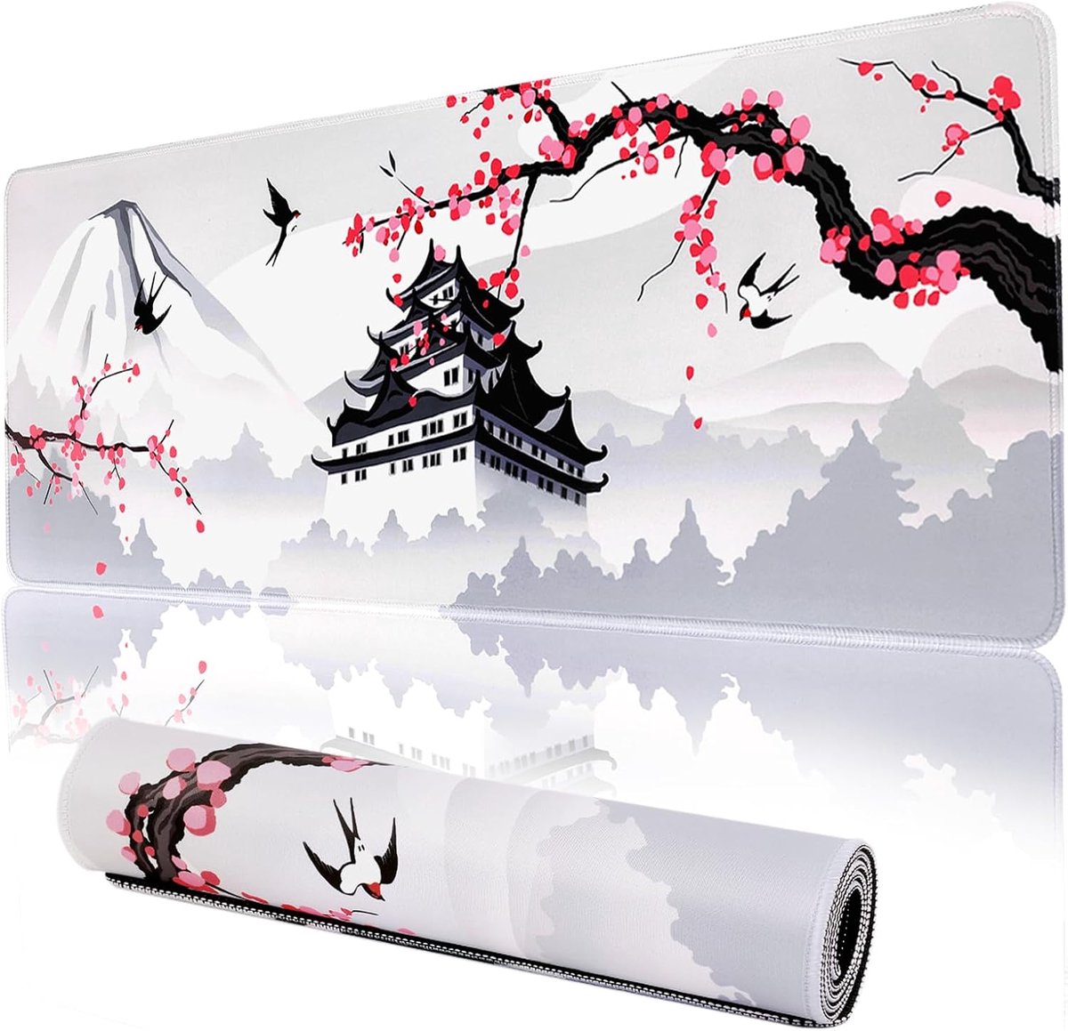 SnelShoppen - XXL Gaming Laptop Muismat - Japanse Kersenbloesem Wit Spelpad - Antislip & Waterdicht - 31 x 11,8 inch - Perfect voor Gaming, Kantoor, W