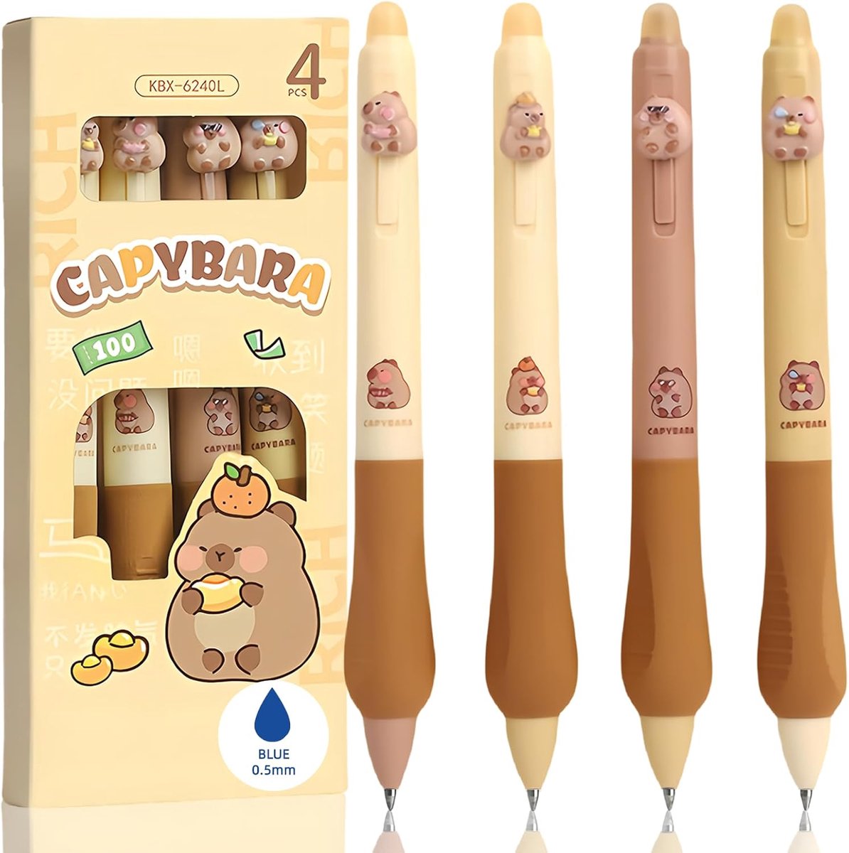 SnelShoppen - Set van 4 uitwisbare stiften - Kogelpunt voor het verwijderen van inkt - Intrekbare pen met warmtegevoelige inkt - Blauw, 0,5 mm punt -
