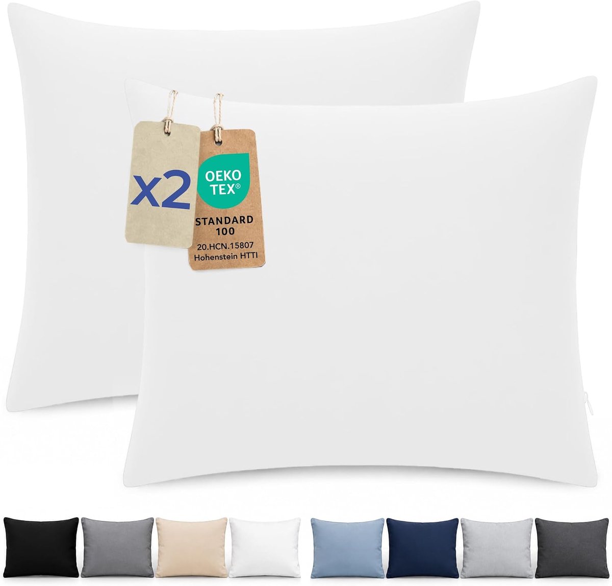 SnelShoppen - Kussensloop 60x60 cm Set van 2 - Microvezel Kussenslopen met Ritssluiting - Wit Oeko-Tex Kussenslopen voor Slaapkamer, Bed, Comfort, Ele