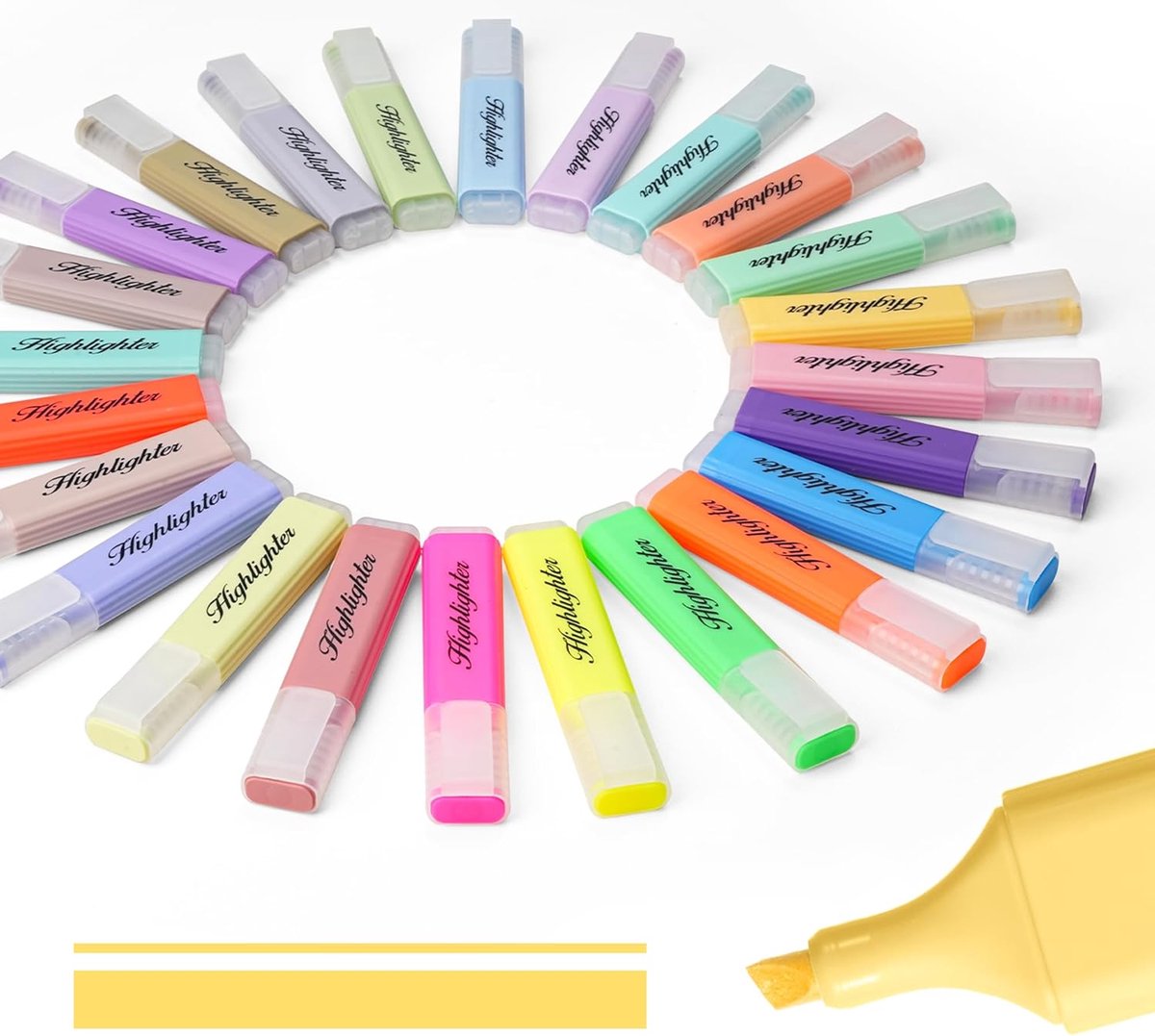 SnelShoppen - 24 Pastel Highlighters en Fluorescerende Markers, Chisel Tip Pen, Waterbasis, Sneldrogend, Aesthetic Kleurenset voor Studie, Kantoor en