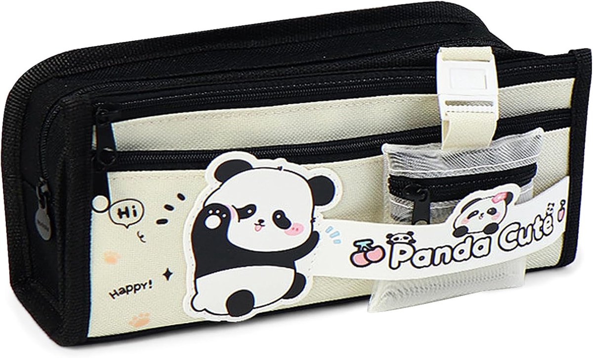 SnelShoppen - Panda Pennenzak voor Kinderen en Volwassenen, Kawaii Design, Grote Capaciteit met Rits, Beige, Perfect voor School, Universiteit en Kant