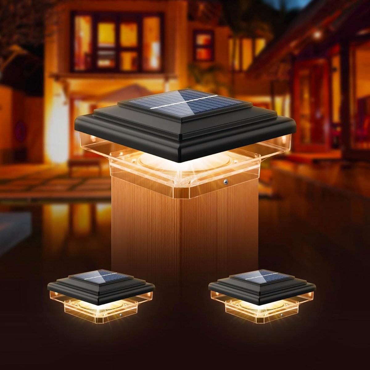 SnelShoppen - Solar Pole Light - LED Column Lamp voor Buiten - IP65 Waterdicht - 8 SMD LEDs - Tuinverlichting voor Houten Palen, Patio en Hekken