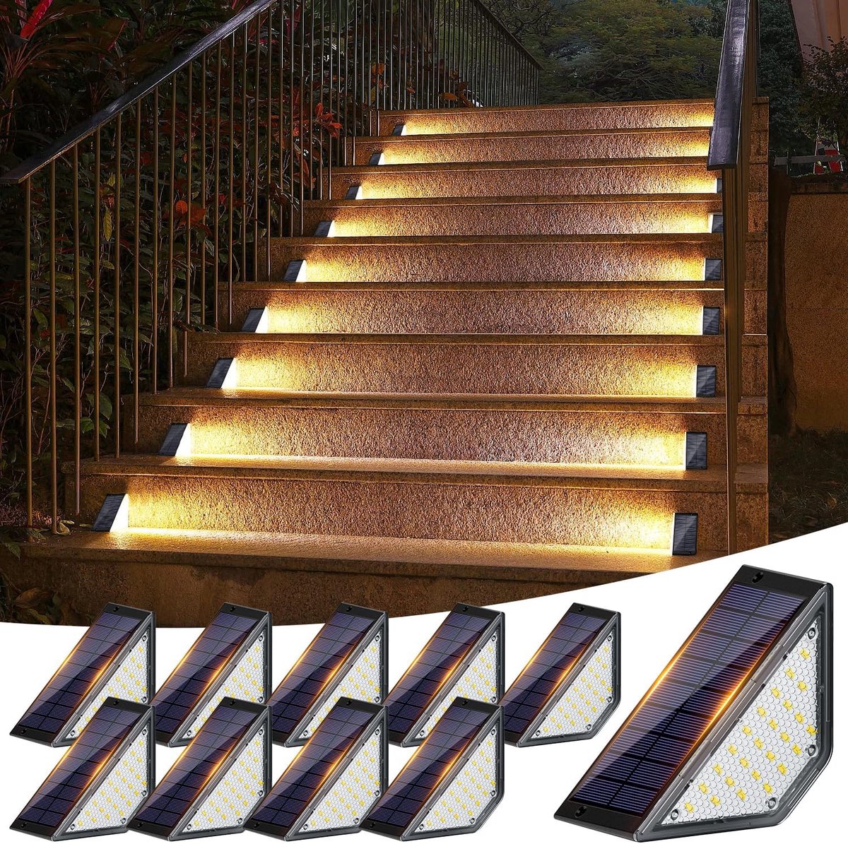 SnelShoppen - Solar Tuinverlichting LED Tuinlampen voor Buitenverlichting, Decoratie, Patio, Tuinpad, Trapverlichting, IP65 Waterproof, Set van 10