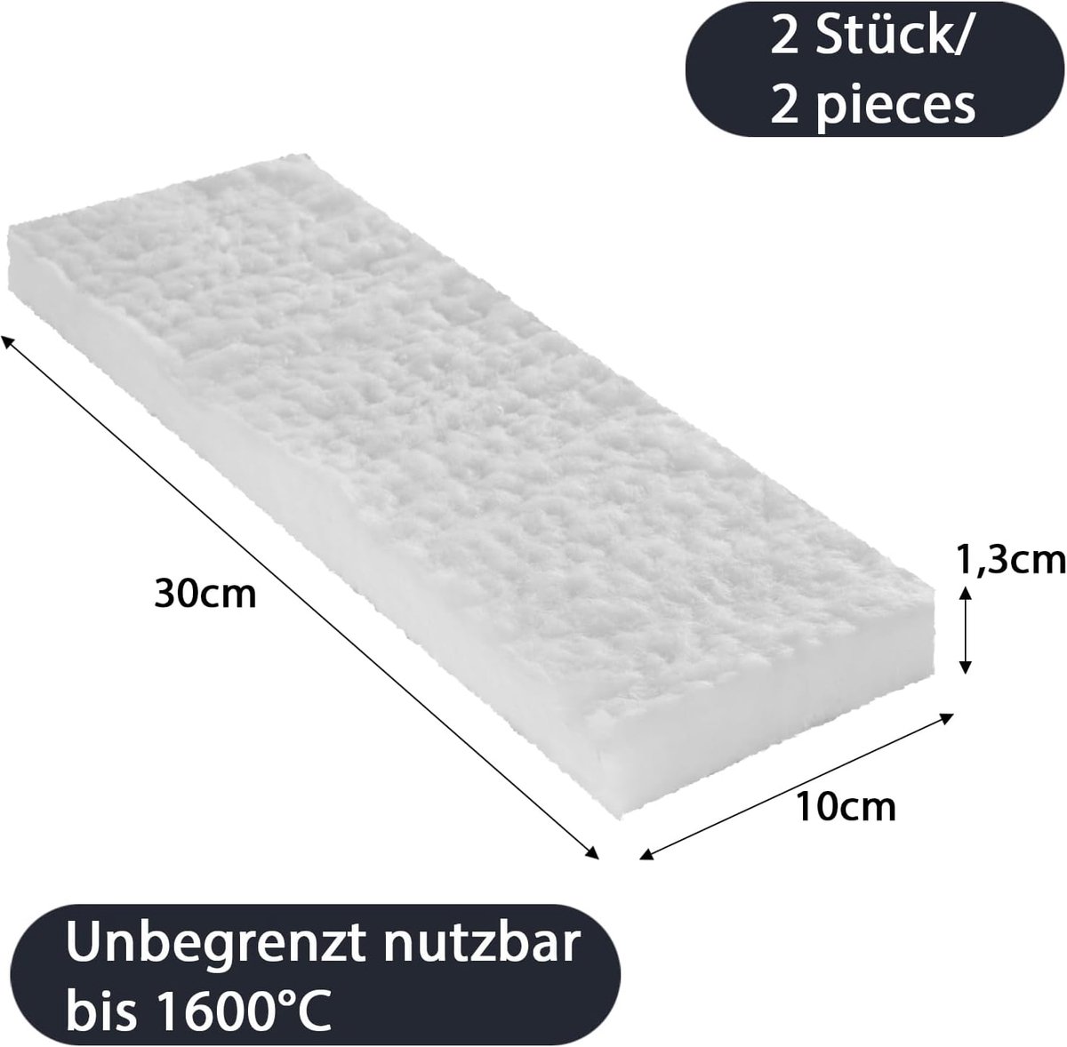 SnelShoppen - Set van 2 BioFlex keramische sponzen 30x10x1,2 cm, hittebestendig keramisch wol voor bio-ethanol openhaarden en branders