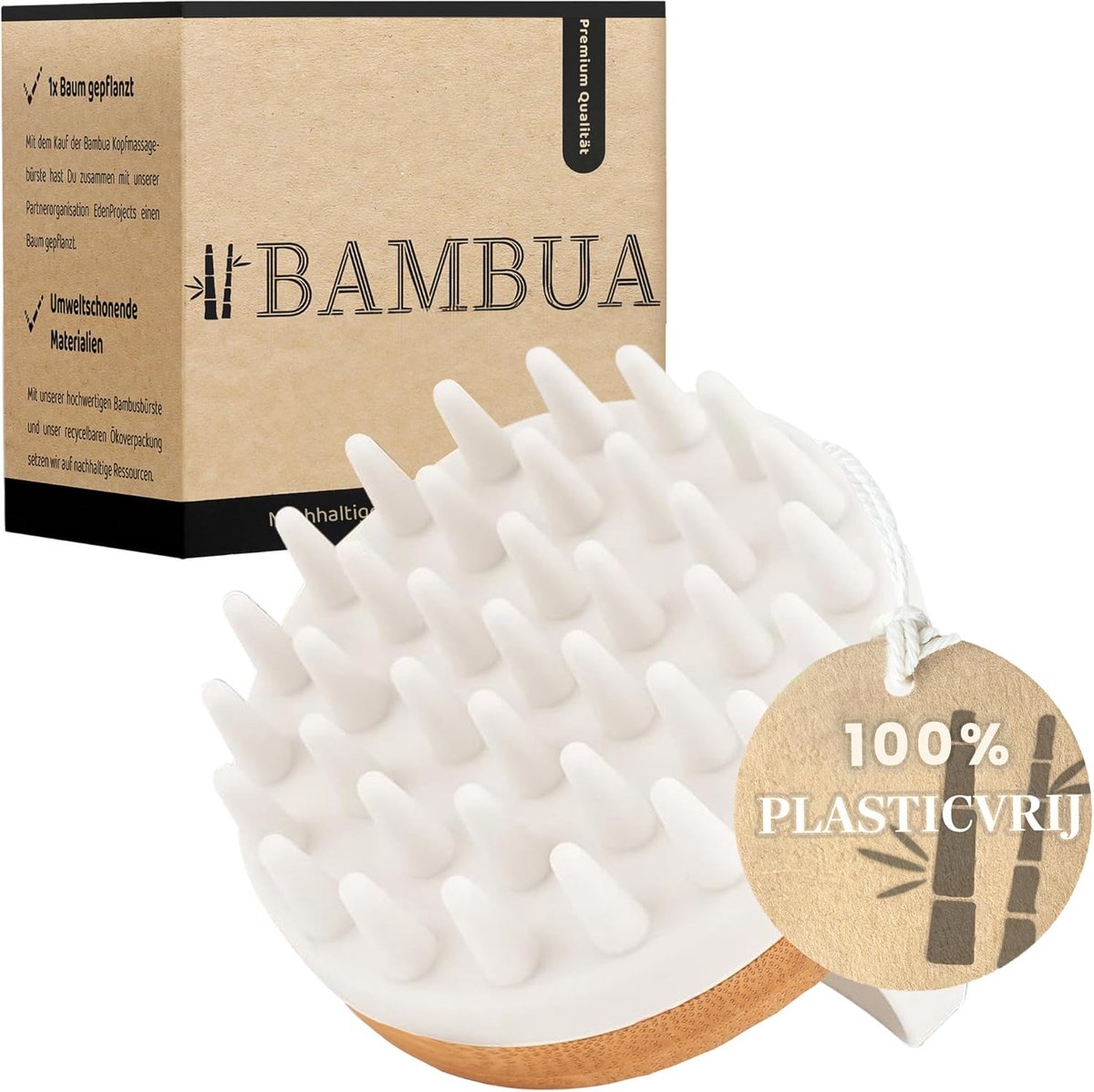 Thijox - BAMBUA Hoofdhuid Massageborstel - Anti-Roos Effect Hoofdmassageborstel - Premium Hoofdmassager voor Douche & Ontspanning - Inclusief E-Book G