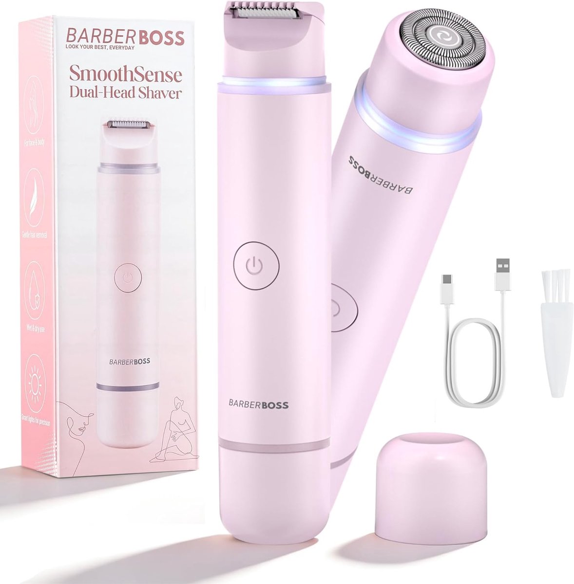 SnelShoppen - 2-in-1 Dames Scheerapparaat en Gezichts- en Lichaamsbeharing Verwijder Kit, Dubbele Hoofd Trimmer met Precisietrimmer, Oplaadbare Reistr