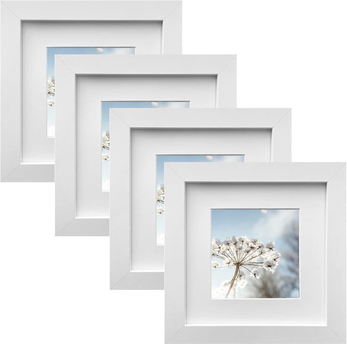 SnelShoppen - 4-delige Houten Fotolijst Set 15x15 cm Wit - Vierkante Wandlijst voor Foto's - Ideaal voor Kinderen, Collage en Tafeldecoratie