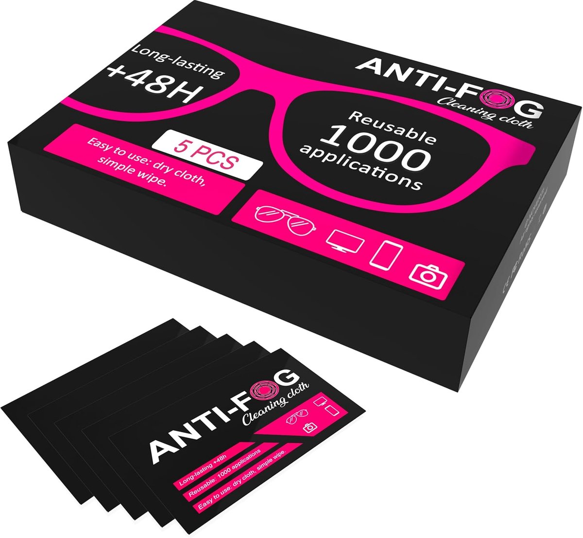 SnelShoppen - 5 x 15 cm Anti-fog Schoonmaakdoekjes voor Brillen, Herbruikbaar, Anti-statisch, Ammoniakvrij, Voor Mondmasker, Visier en Helm