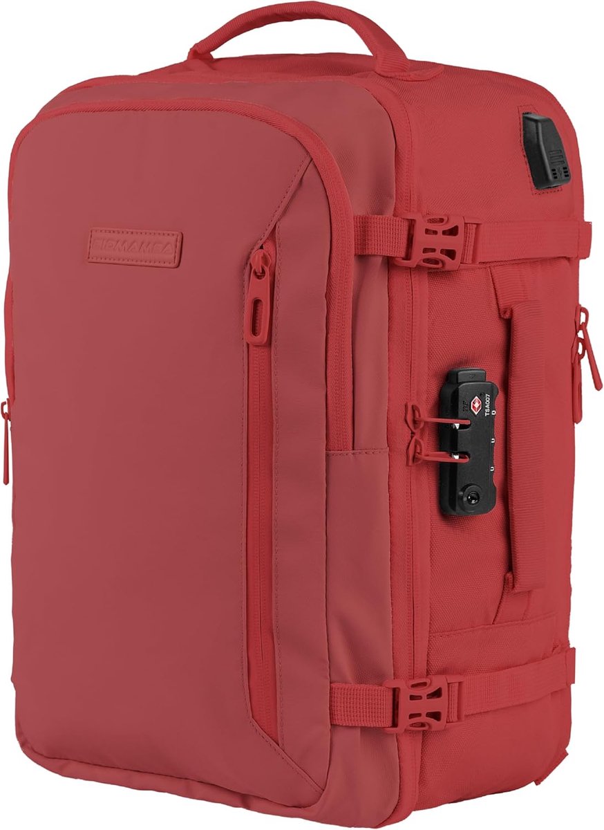 SnelShoppen - Ryanair Easyjet Backpack - Cabin Luggage 40x20x25 cm - Rood - Pro TSA Lock - Ideaal voor Reizen, Weekendjes Weg en Dagelijks Gebruik