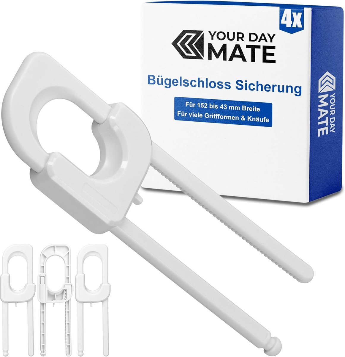 SnelShoppen - Pack van 4 Kindveilige Deursloten Wit voor Meerdere Handgrepen en Knoppen, Kastdeur Veiligheid Zonder Plakken, Boren of Schroeven, Kinde