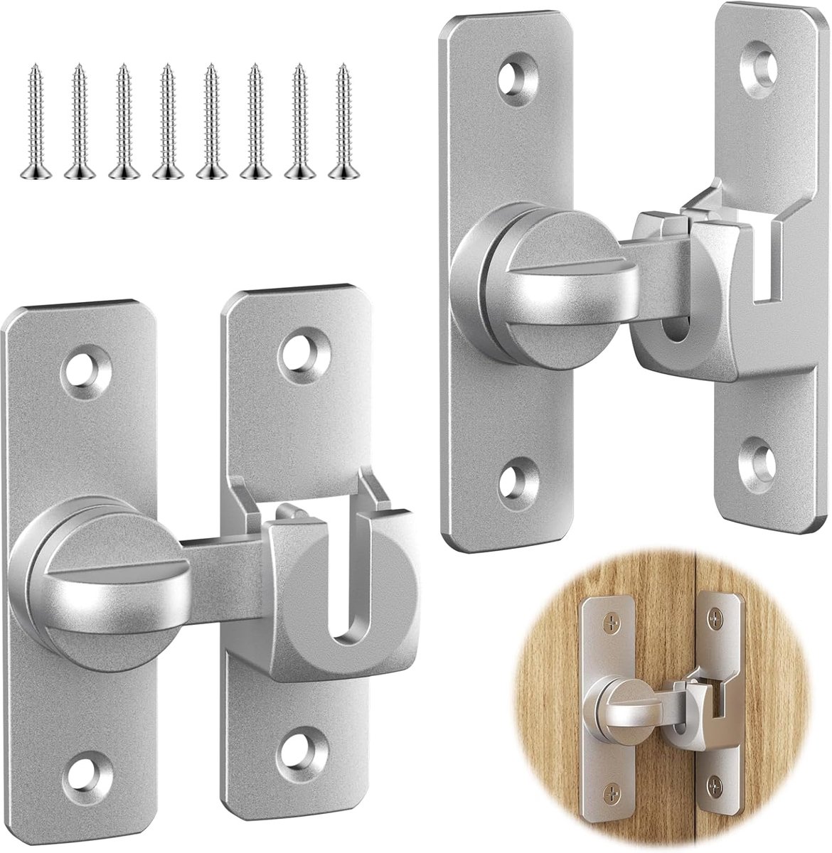 SnelShoppen - Luminous Deurslot, Schuifslot met Haak, RVS Deurslot, Schuifhandvat voor Badkamer, Toilet, Schuur, Slaapkamer, Klikslot, Set van 2