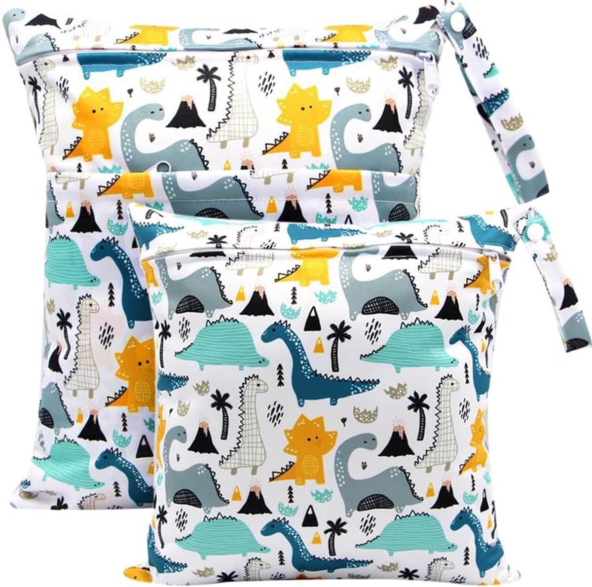 SnelShoppen - Wetbag voor Peuters, 2 Stuks Neuszakken, Waterdichte Luiertas, Herbruikbare Katoenen Luiers, Organiser, Blauw Dino Design, Grote Capacit