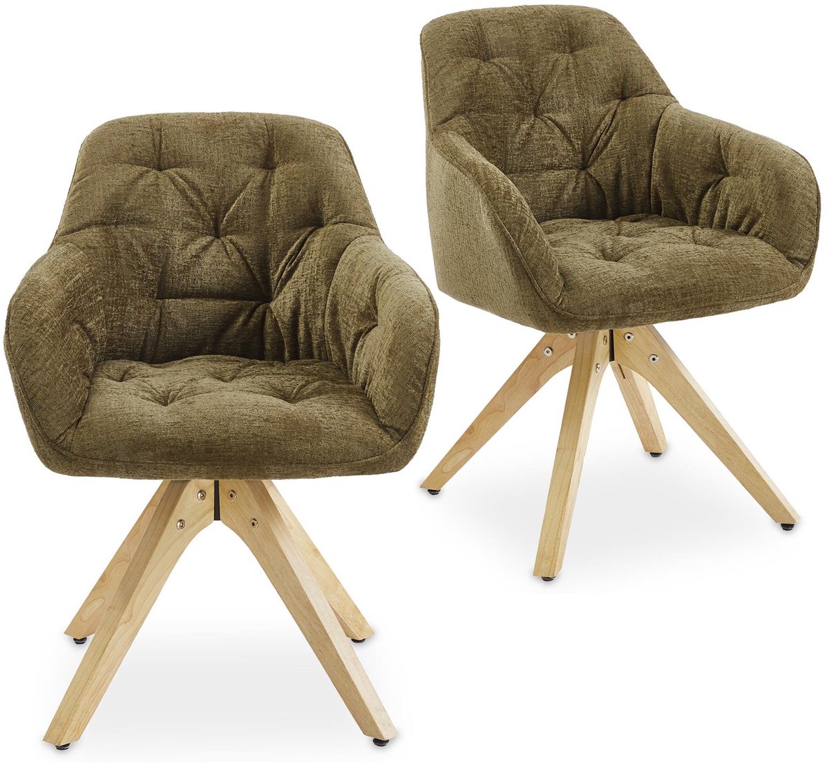Eetkamerstoelen SAGA, set van 2, 360° draaibaar – olijfgroen