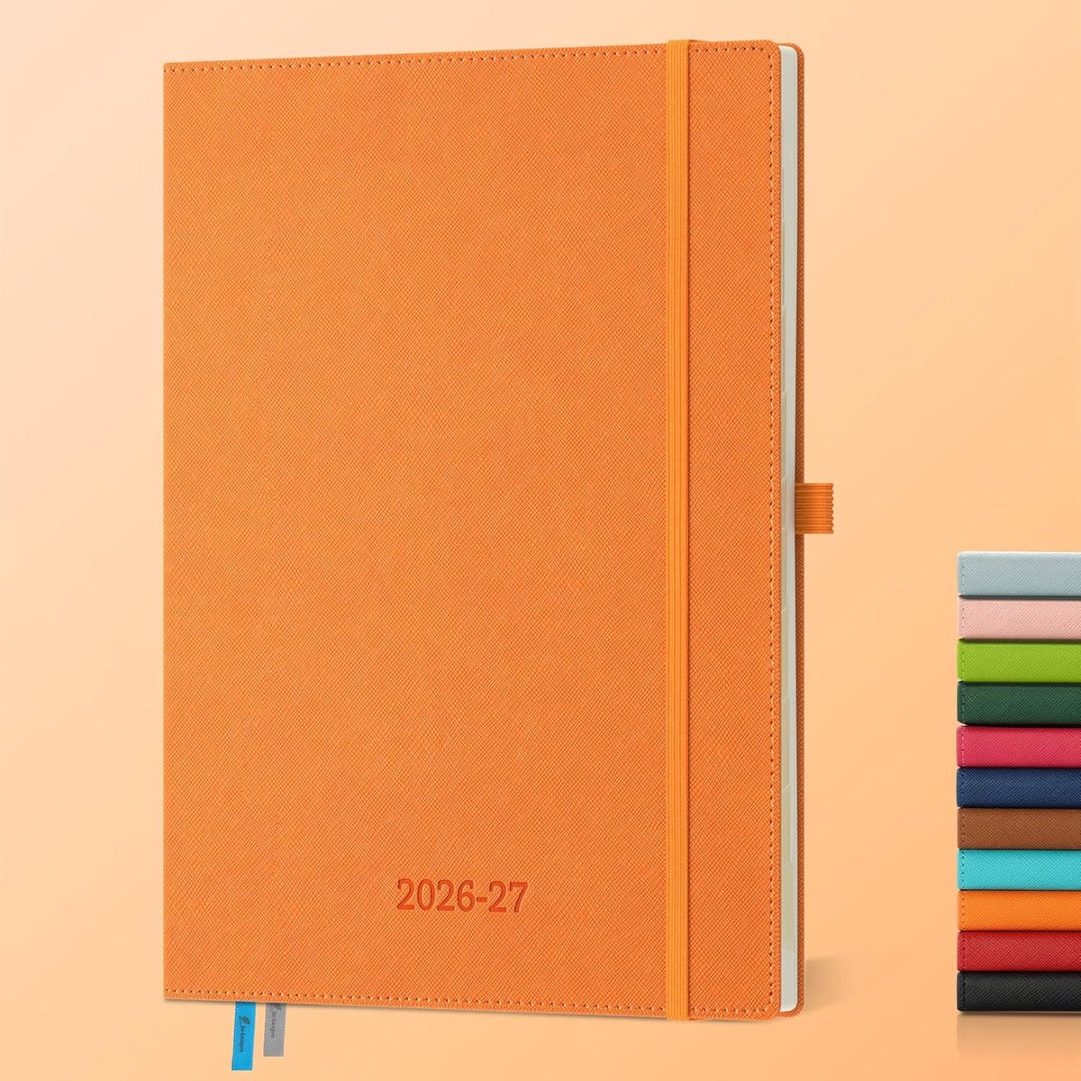 SnelShoppen - Agenda 2026 2027 - Weekly Planner A4 Groot - 18 Maanden Kalender - Horizontale Planner - PU Leren Kaft - 80 GSM Papier - Oranje - Perfec