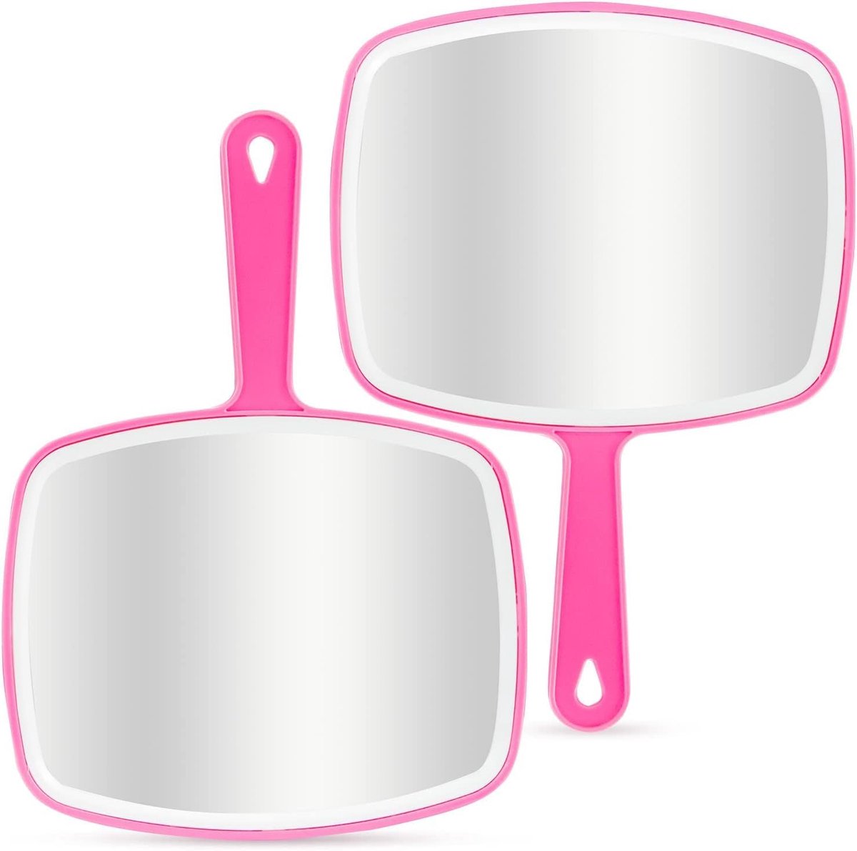 SnelShoppen - 2 Stuks Handspiegel - Makeup Spiegel met Handvat en Ophanggaatje - 26.5 x 18.8 cm - Roze - Ideaal voor Scheren, Make-up, en Salon Gebrui