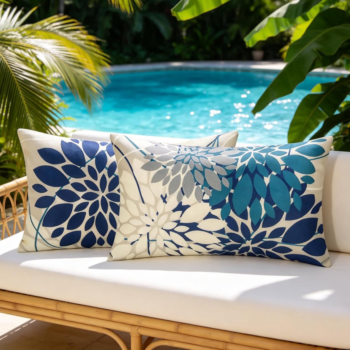 SnelShoppen - Set van 2 Navy Blauw Kussenhoezen voor Bank, 30 x 50 cm, Waterdicht Linnen Dahlia Moderne Decoratieve Kussenhoezen voor Woonkamer, Tuin,