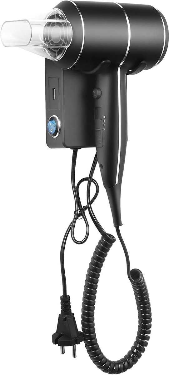 SnelShoppen - QL Föhn met ThermoProtect Technologie 2000W, Stille en Lichtgewicht Haardroger met Wandhouder en USB Aansluiting, Matte Zwarte Föhn voor