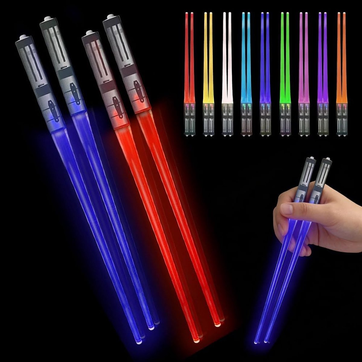 SnelShoppen - Luminous Sushi Chopsticks Set - 2 Paar Lichten Zwaarden, 9 Kleuren, BPA-vrij, Herbruikbaar, Perfect voor Feesten, Keuken en Kinderen