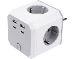 SnelShoppen - 8-in-1 Power Strip Cube, Wandcontactdoos met Schakelaar, EU Stopcontact, 4 Sockets, 2 USB-A Poorten en 2 USB-C Poorten voor Thuis, Kanto