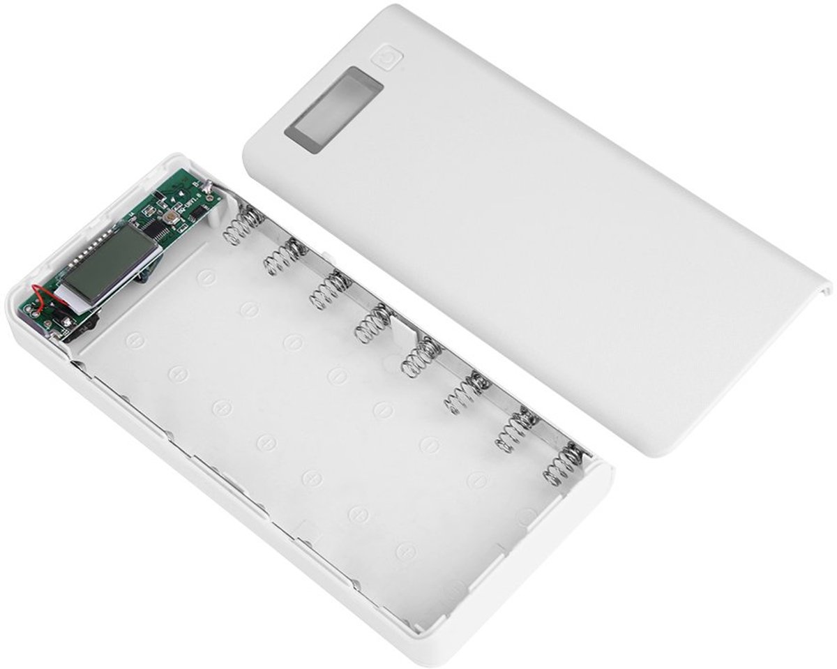 SnelShoppen - Power Bank Kit met 8x18650 Batterijen, Dual USB Poorten, LCD Display, Milieuvriendelijk en Economisch - Ideaal voor Camping, Reizen en T