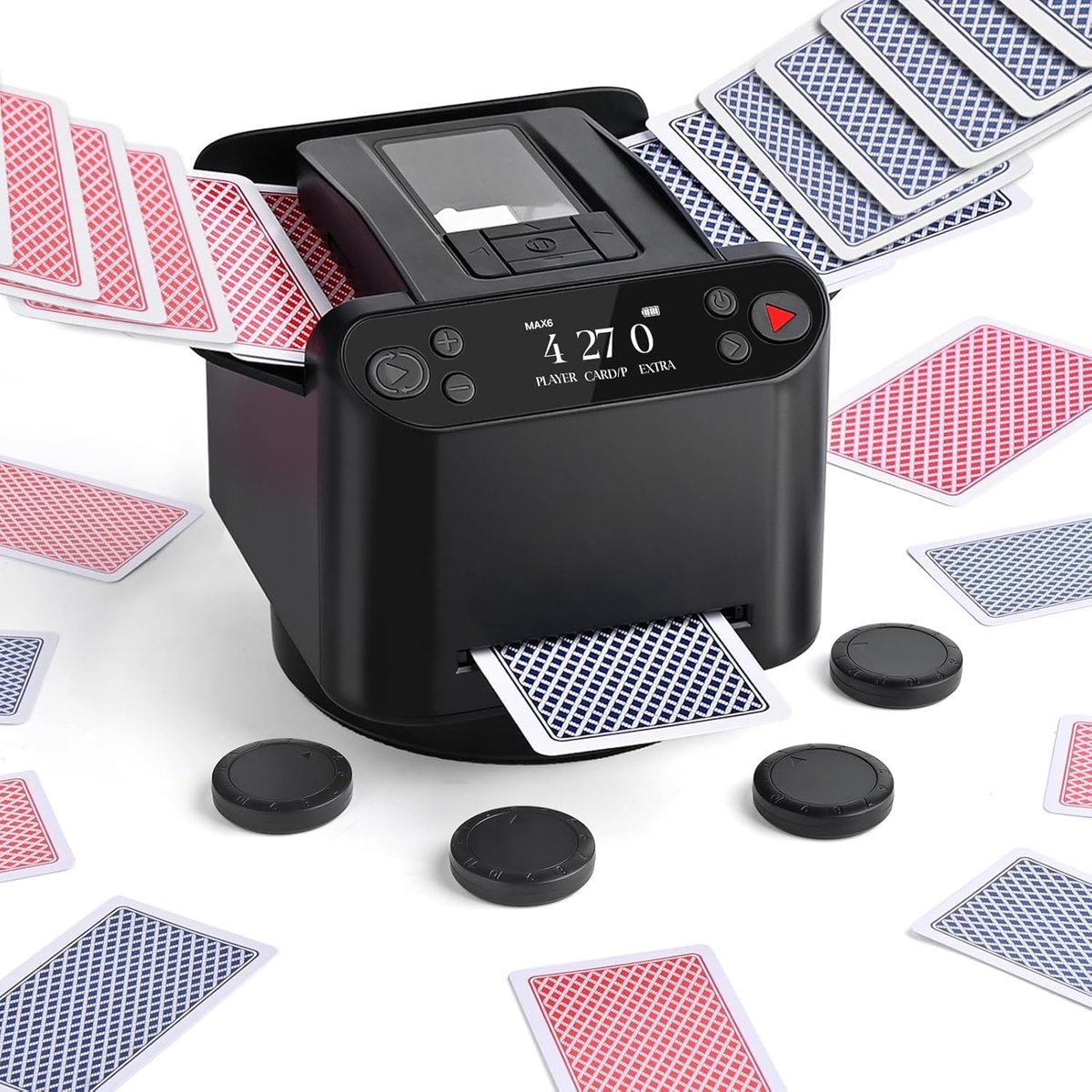 SnelShoppen - Automatische Kaartmixer en Dispenser - 360° Rotatie voor 1-2 Spellen, 2-12 Spelers met 4 Afstandsbedieningen - Geïntegreerde Speelmodi,