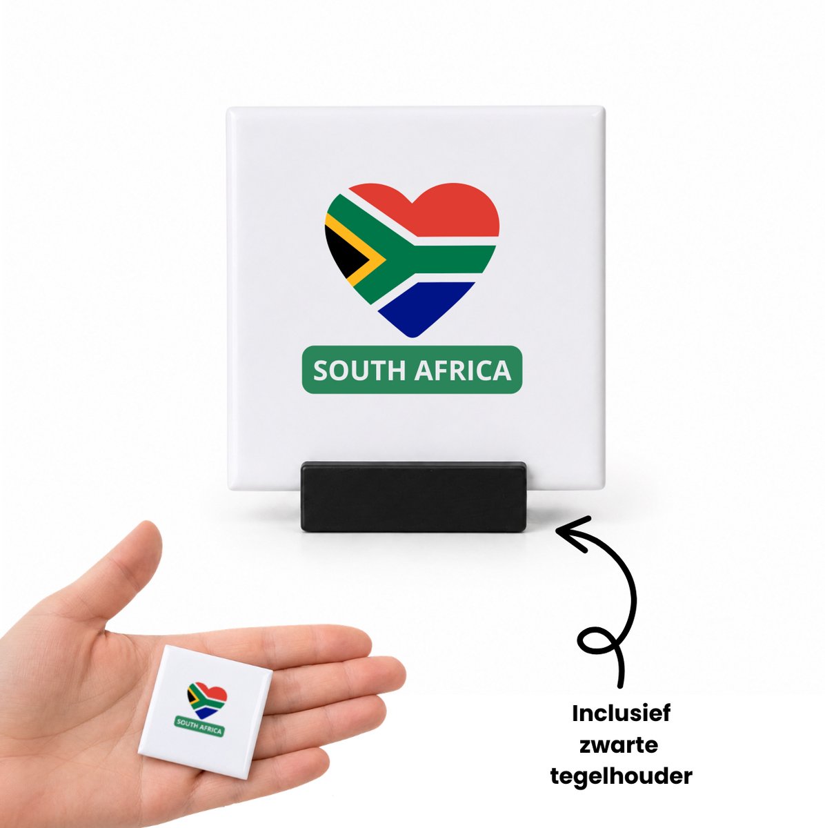 Hacebo Zuid afrika vlag hartje tegeltje met tegelhouder - Zuid afrika - reizigers - tegeltjes met tekst - toerist - verjaardagscadeau - souvenir - vakantie - kado - spreuktegels - 4.8x4.8 CM Wit
