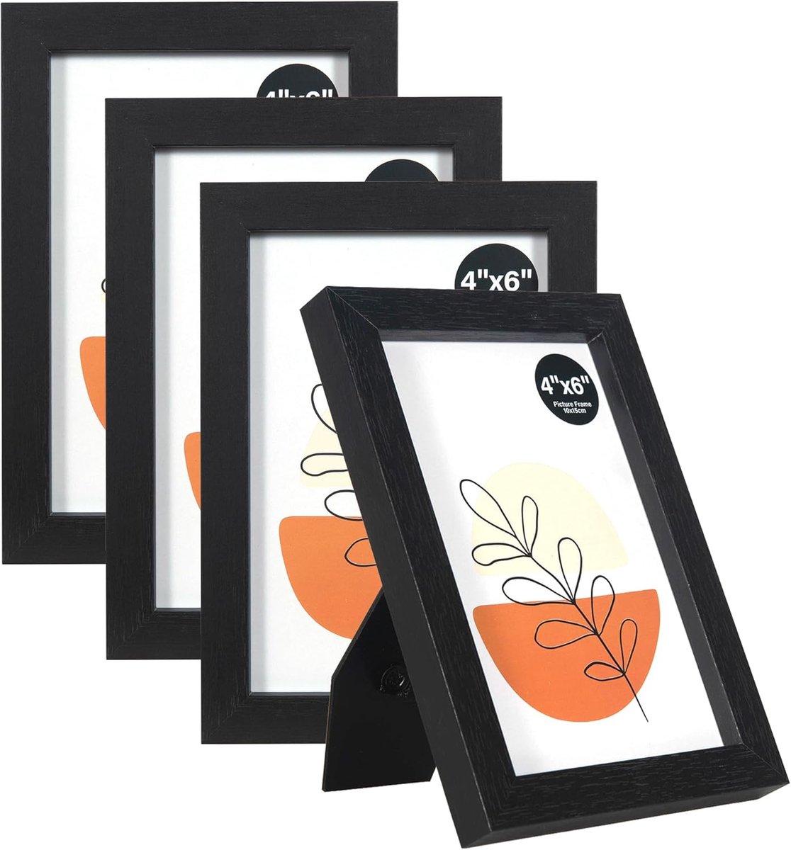 SnelShoppen - Set van 4 Zwarte Fotolijsten 10x15 cm met Acrylglas voor Verticaal en Horizontaal Hangen, Geschikt voor Foto's, Collages, Kinderschilder