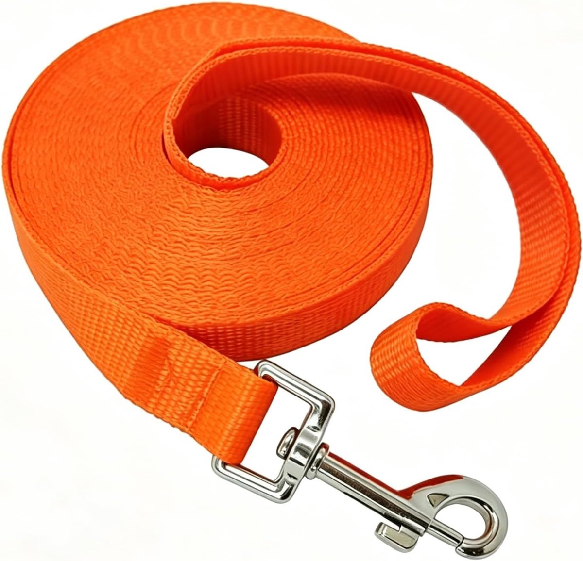 SnelShoppen - 10 m sleeplijn voor honden, robuuste hondenriem met polsband, fluorescerend oranje, 2 cm x 10 m, metalen haken, voor kleine en middelgro
