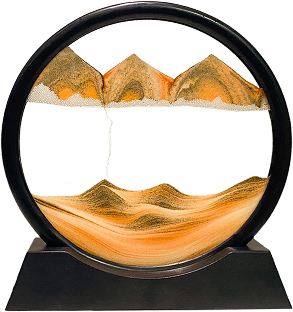 SnelShoppen - 3D Beweeglijke Zandkunst Decoratie, Dynamische Zand Schilderij in Ronde Glazen Lijst, Uurglas met Vloeiende Zand, 7" Geel voor Thuis en