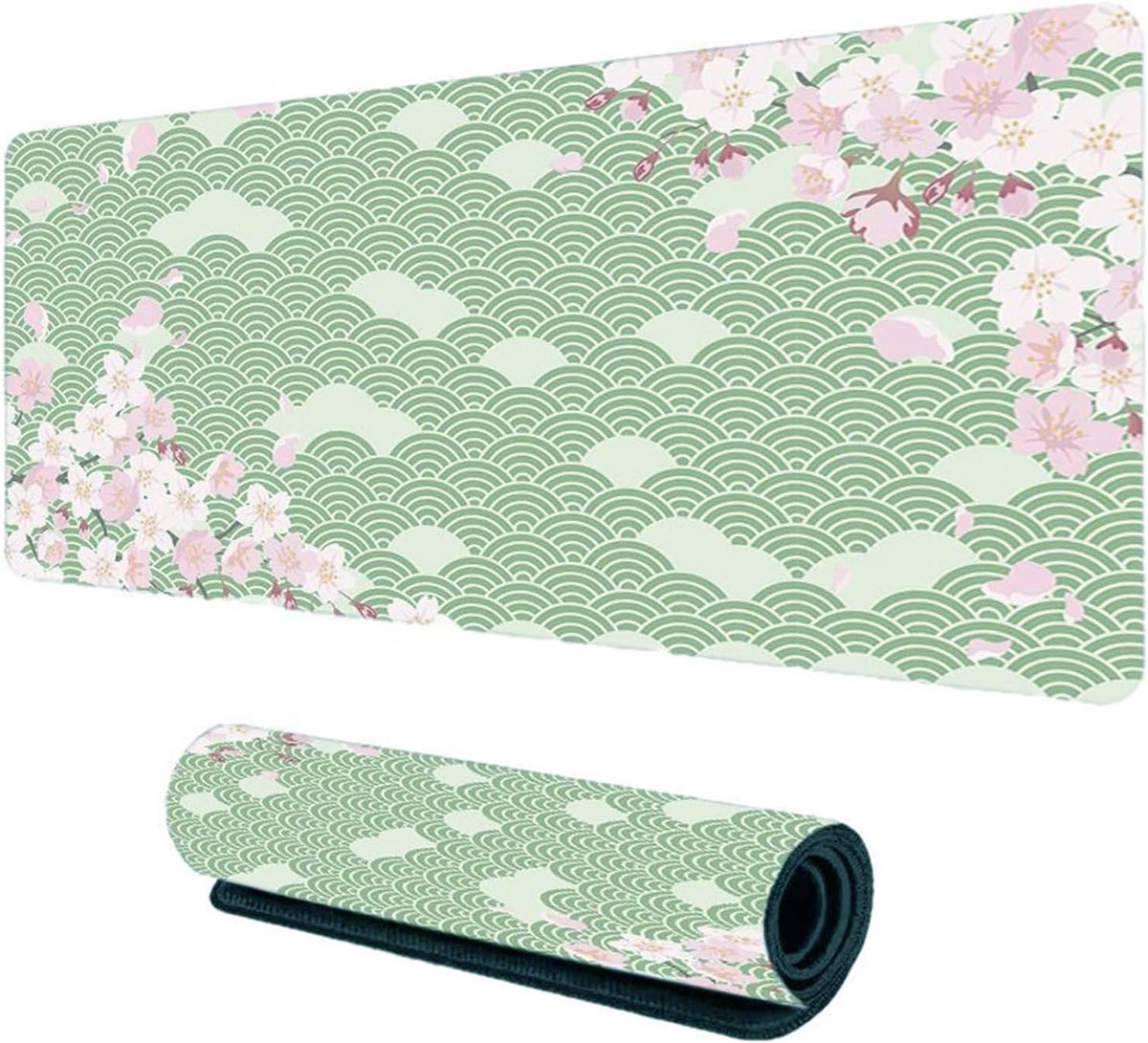SnelShoppen - Gaming Mouse Mat XXL 800 x 300 mm, Non-Slip Bureau Mat voor Kantoor, Meisjes Bureau Pad, Sakura Muismat voor PC, MacBook, Laptop (Groen)