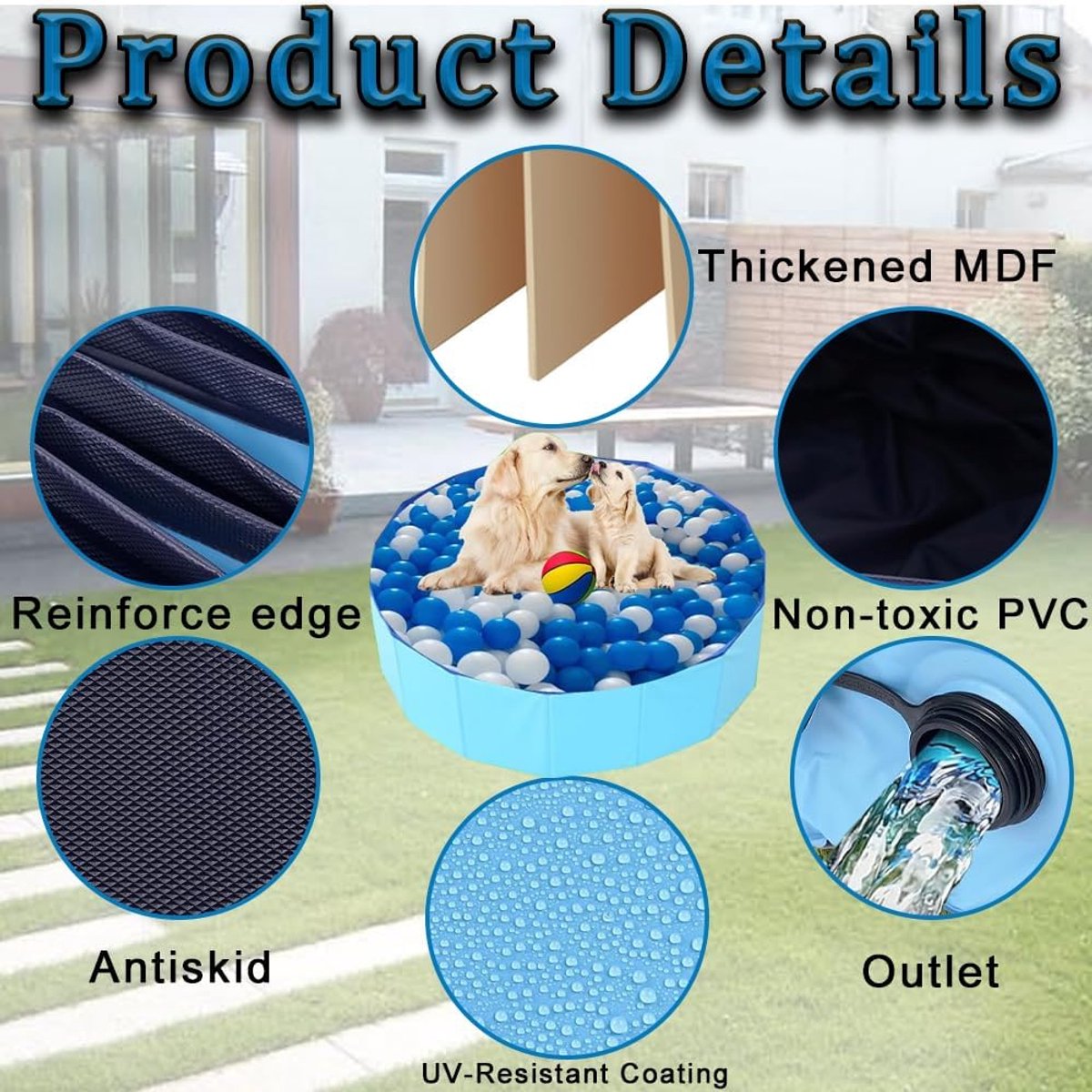 SnelShoppen - Vouwbare Dog Pool 120 x 30 cm - Opblaasbare Paddling Pool voor Honden, Katten en Kinderen - Met Antislip Basis en Afvoerkraan - Duurzaam