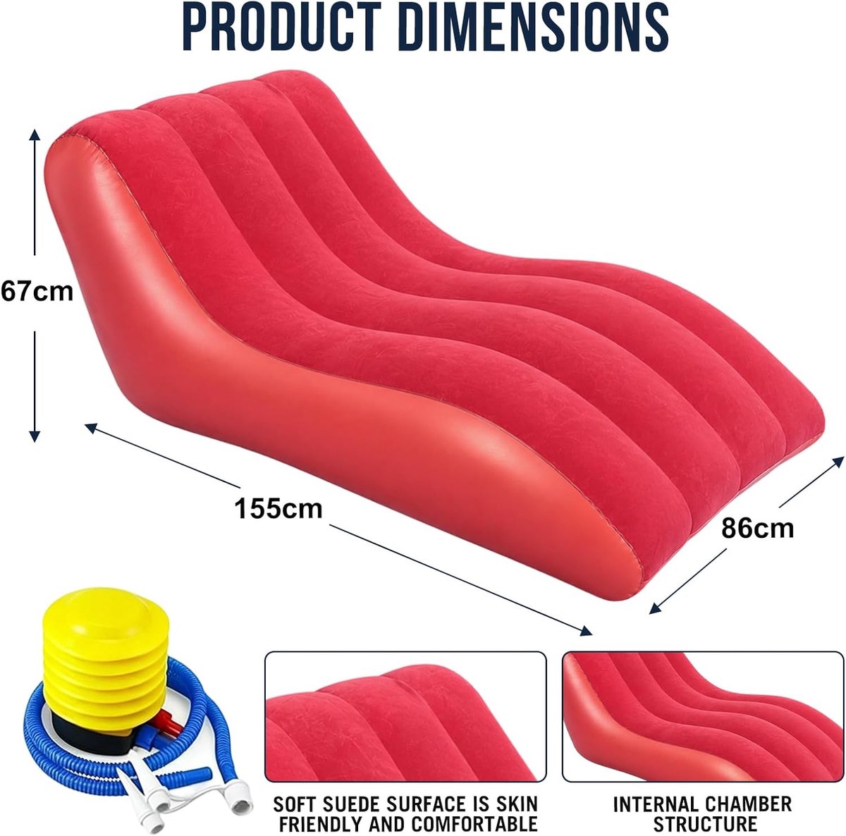 SnelShoppen - Opblaasbare Sofa Luchtbank Rood met Pluche Overtrek, Ergonomisch en Comfortabel, 300 kg Draagkracht, Perfect voor Camping en Buitengebru
