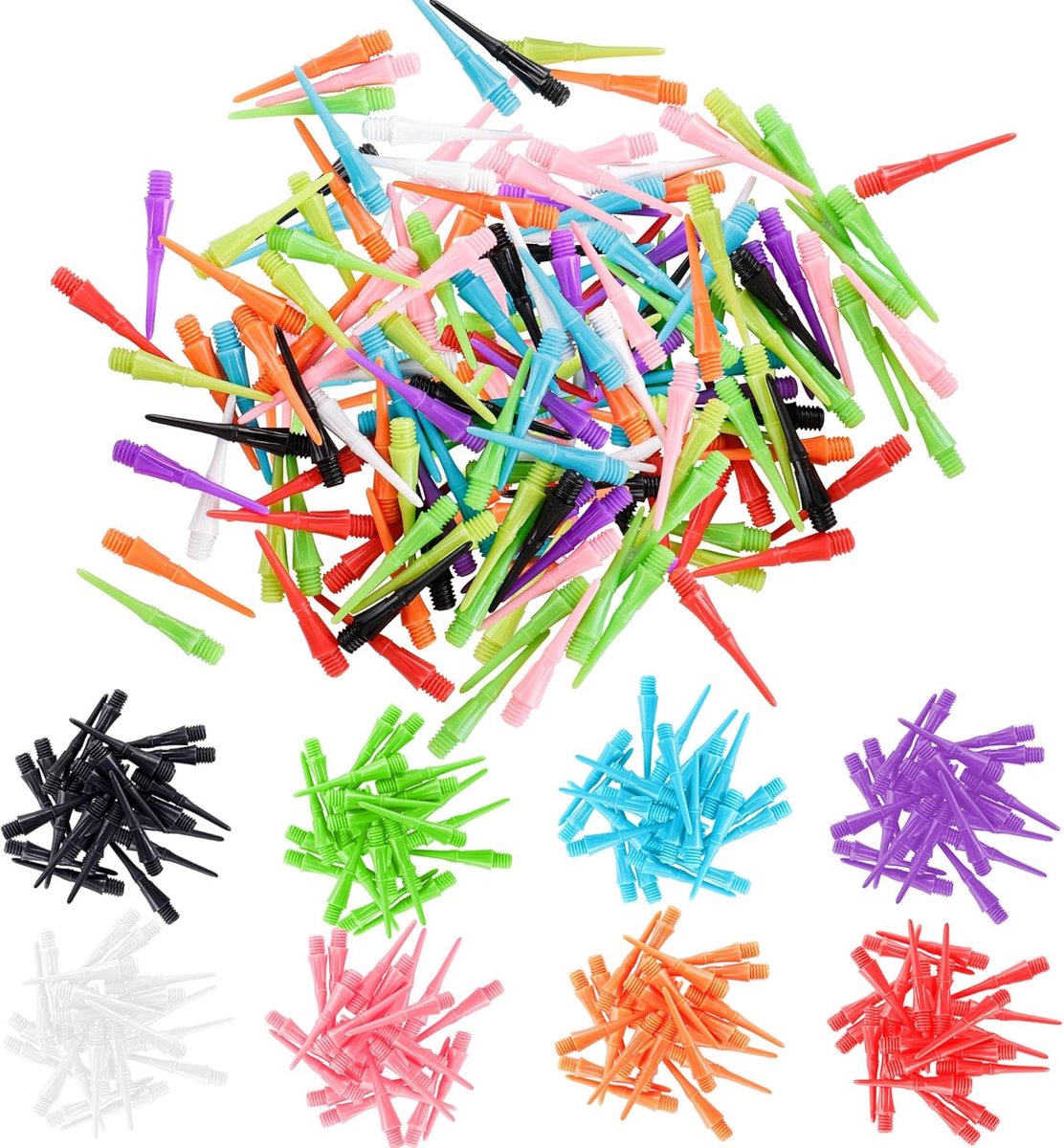 SnelShoppen - Plastic Dart Tips 2BA 100 Stuks - Kleurmix (Zwart, Wit, Paars, Rood, Roze, Blauw, Groen, Oranje) - Ideaal voor Training en Competitie