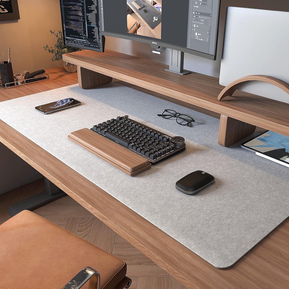 SnelShoppen - Grote Vilt Bureau Mat 100x40 cm - Non-Slip Desk Pad - Bescherming voor Bureau - Lichtgrijs - Ideaal voor Laptop, Muismat, Toetsenbord en