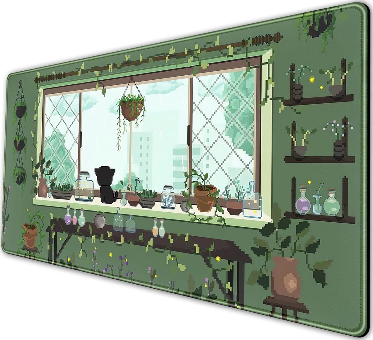 SnelShoppen - XXL Kawaii Groene Plant Desk Mat - Anime Aesthetic Gaming Mouse Pad - 80x40 cm - Ultra Glad - Perfect voor Laptop, Toetsenbord, Kantoor,