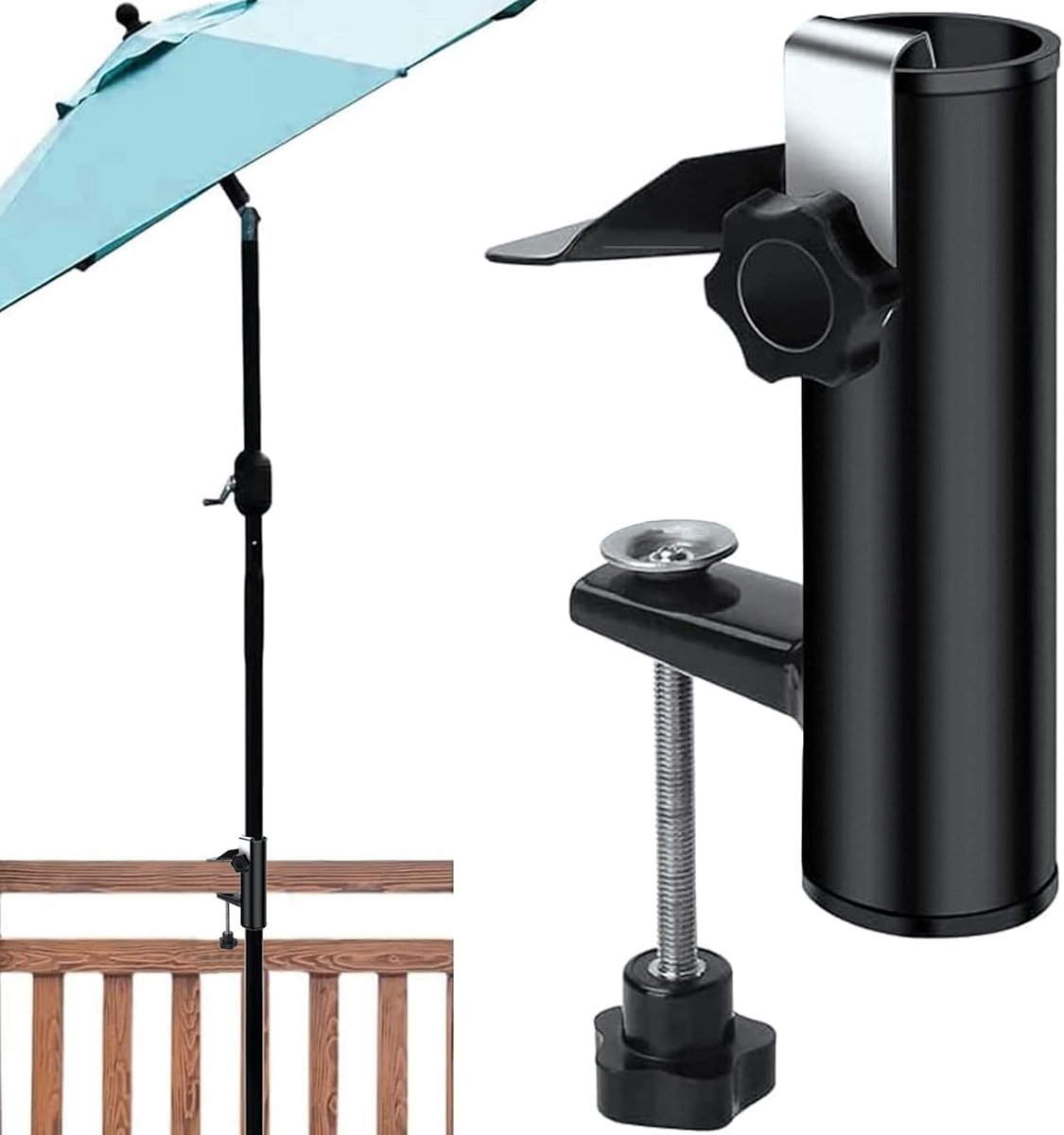SnelShoppen - Parasolstandaard, Parasolhouder, Balkonreling, Parasolhouder Balkon voor Terras, Parasolstandaard voor Buitenactiviteiten, Camping, Stab