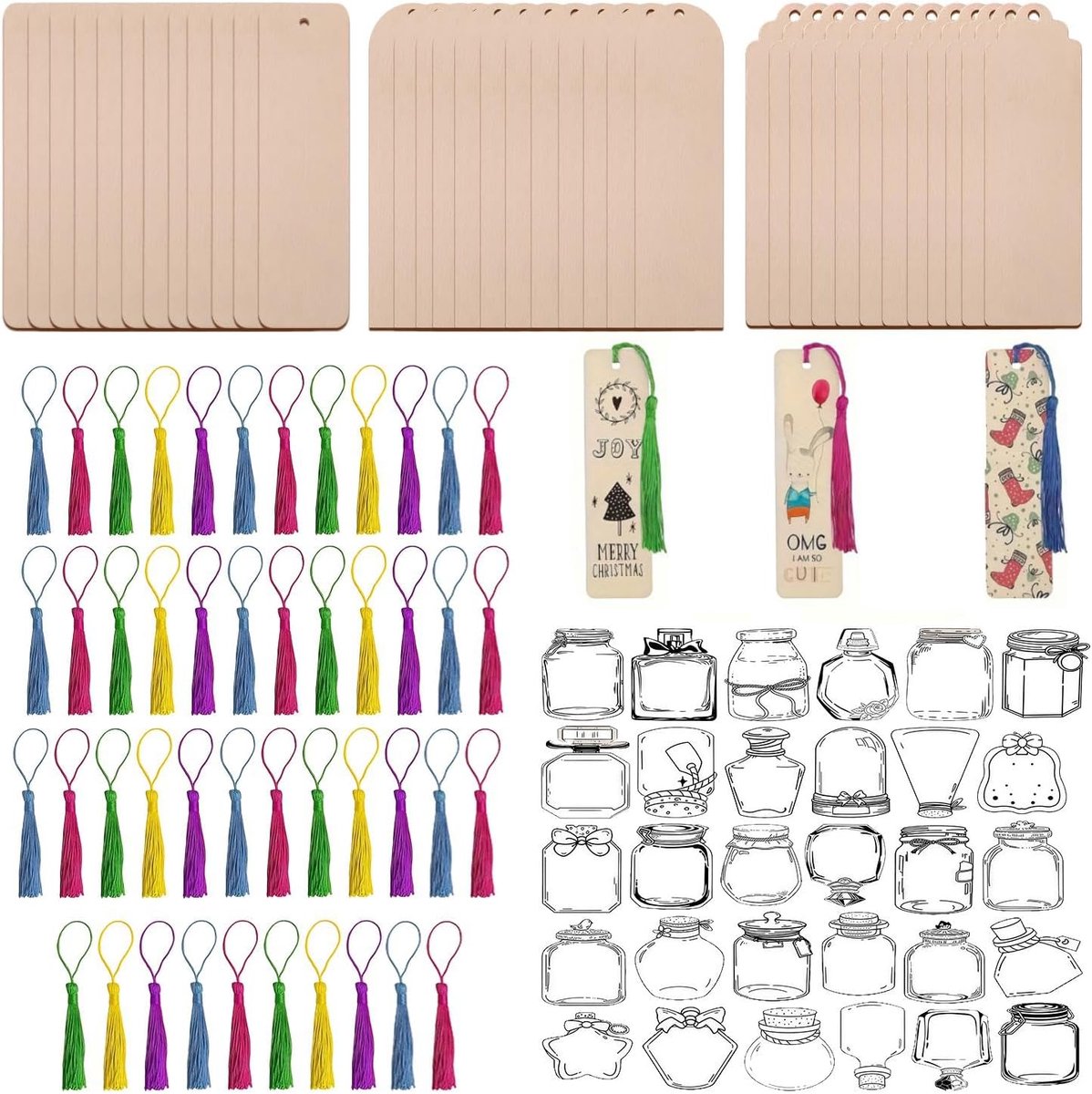 SnelShoppen - 72 St Houten Bladwijzers Met Kwastjes, Gedroogde Bloemen Bladwijzers, DIY Graffiti Boek Teken Hangers, Handgemaakte Sieraden Maken, Perf