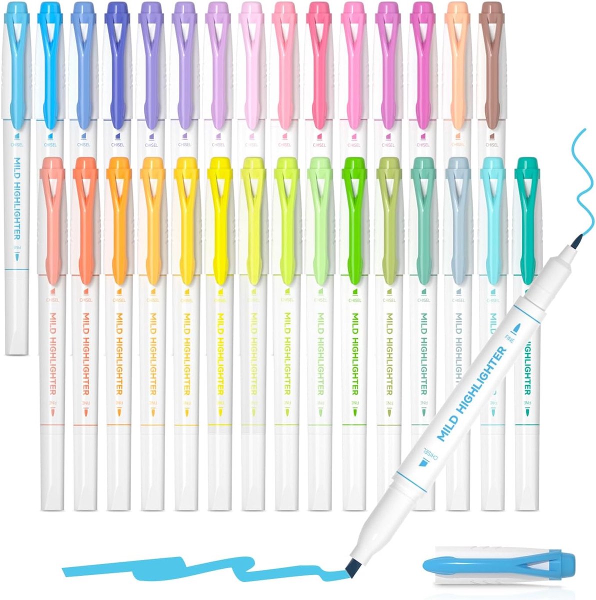 Thijox - 30 Pastel Markeerstiften Dubbele Tip - Milde Kleur voor Volwassenen Kleuren, Onderstrepen, Markeren, Schrijven, Creatieve Projecten