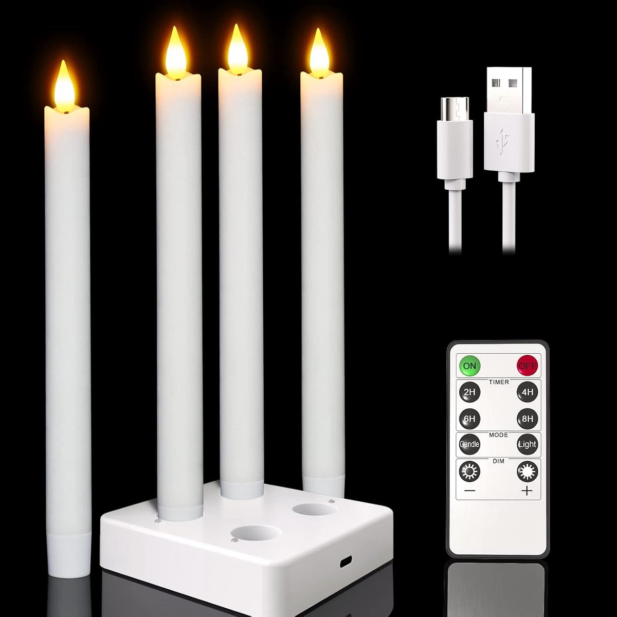 Oplaadbare Kaarsen - LED Kaarsen - Sfeervol Interieur - Echt Wax - 4 Stuks - Wit